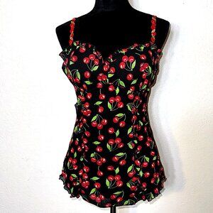 Torrid Women's Black/Red Cherries Built-in Underwire Bra Corset-looking Cami Top